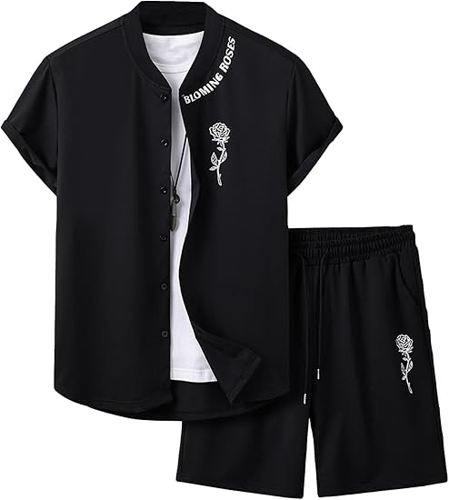 Men’s 2-Piece Floral Graphic Button-Up Shirt and Shorts Set view 3